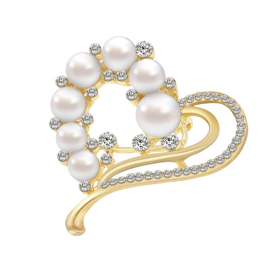 Heart Brooch Pins, Women's Pearl Rhinestone Love Heart Brooch Shawl Pin Gold Scarf Brooch Pins Crystal Pearl Heart Brooches and Pins Jewelry Gift for Women Girls Wedding Party Clothing Accessories
