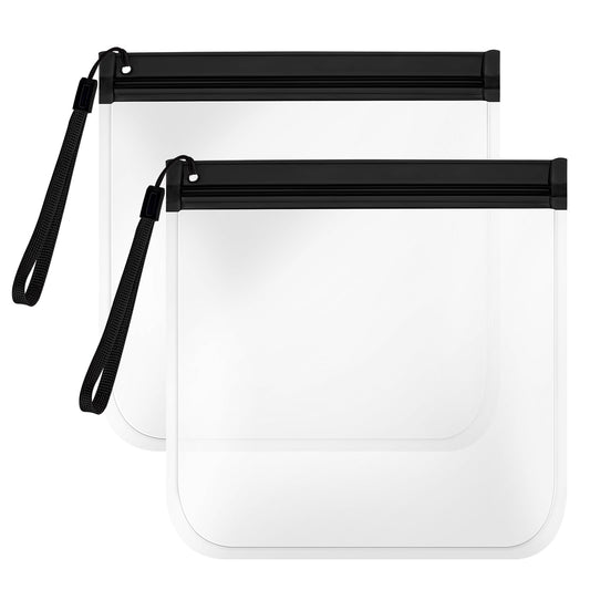 2 Pcs 1L Clear Travel Bags, No Printing Transparent Airport Liquid Bag 20 x 20cm, Airport Security Approval Liquids Bags, Waterproof Leakproof Cosmetic Bag for Travel Bathroom (Black)