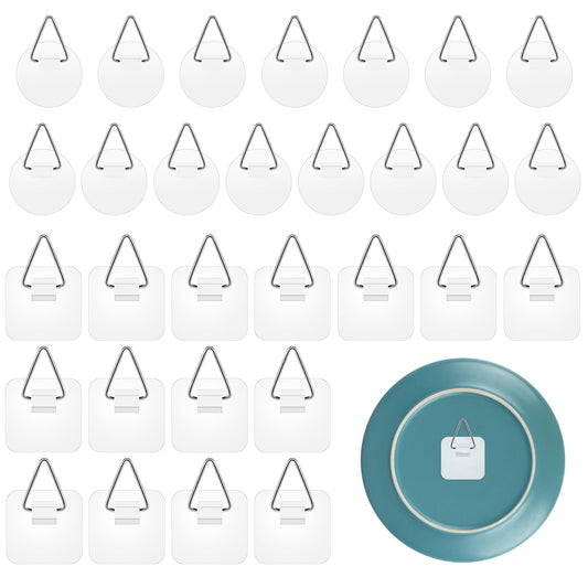 30 Pcs Invisible Plate Hangers for The Wall Round Small Plate Hangers Self-Adhesive Decorative Plate Holders Versatile Hanging Hooks Wall Plate Hanger for Pictures Display, Home, Office, Kitchen