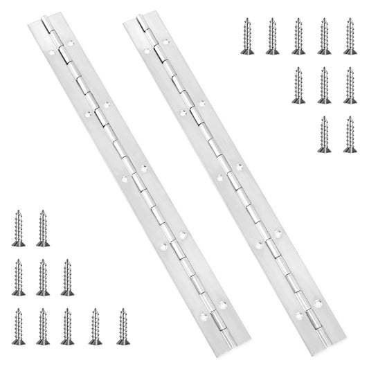 2 Pcs Piano Hinge Piano Hinges for Wood Stainless Steel Hinges with Holes 12 Inch Continuous Piano Hinges Heavy Duty Thickness Marine Grade Long Hinge with Screw for Cabinet Door