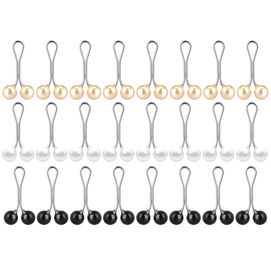 24 Pieces Hijab Needles, Pearl Safety Pins for Women Scarf Pins Clips Hijab Scarf Clips Headscarf Beading Needles Decoration Clip Safety Pins for Women Jewellery Accessories (Black, White, Gold)