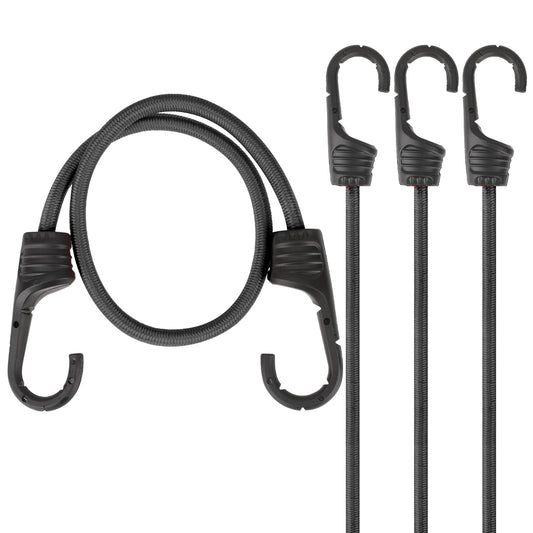 4 Pack Black Bungee Straps Cord with Strong Hooks 24 Inch Heavy Duty Outdoor Elastic Rope for Luggage Rack, Tents, Camping, Bike Rack, Roof Rack Tent