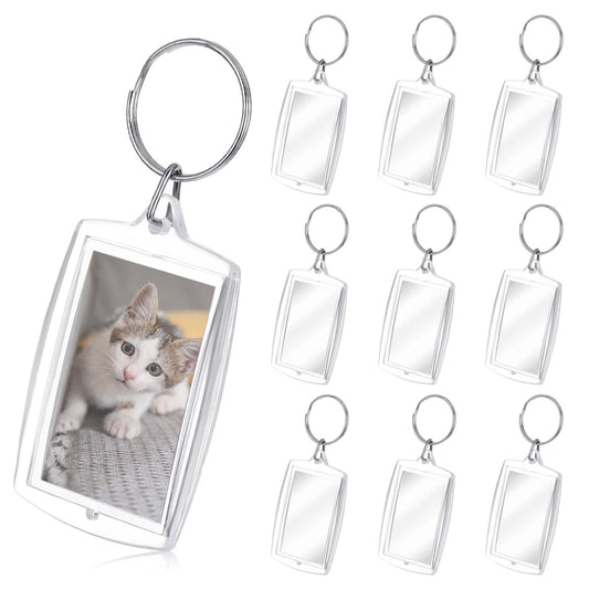 salbsever 10PCS Double Sided Blank Picture Keychain Acrylic Photo Picture Keychain Personalised Photo Key Fob Holder with Split Ring Diy Craft Art Projects Picture Frame for Men Women Family Friend