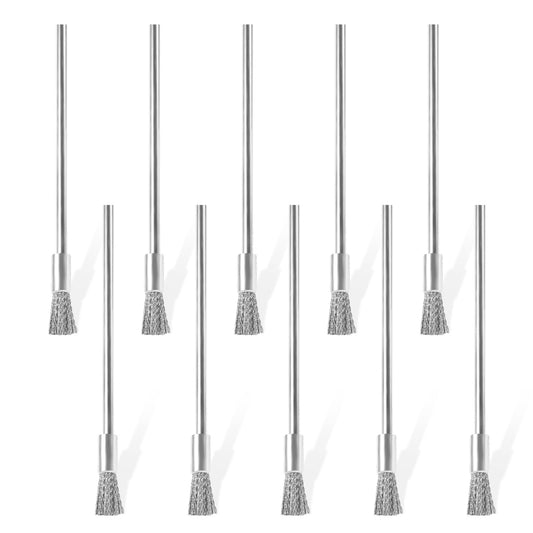 10 Pcs Wire Brush Extended Steel Cleaning End Brushes Pen, 3*6*100mm Wire End Cleaning Brush Metal Small Stainless Steel Wire Brush Rust Paint Removal Bits Polishing Rotary Tools Accessories