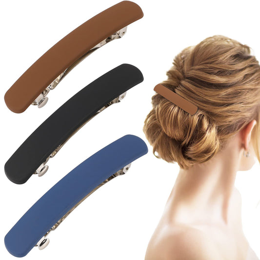 3 Pcs Hair Barrettes for Women, Hair Clips, Hair Claw Clips, 3.54'' Matte Hair Clip, Hair Flat Hair Pins, French Barrette, Hair Styling Accessories, Barrettes for Fine Hair(Black, Brown, Cyan)