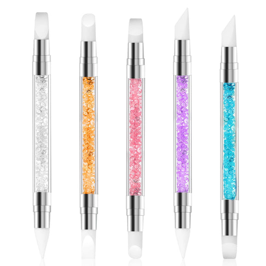 Pack of 5 Silicone Nail Brush Nail Art Dotting Tools Gel Nail Carving Brush Nail Design Brush Manicure Tools for Design, Nail Foil, Drawing, Shaping, Multicoloured