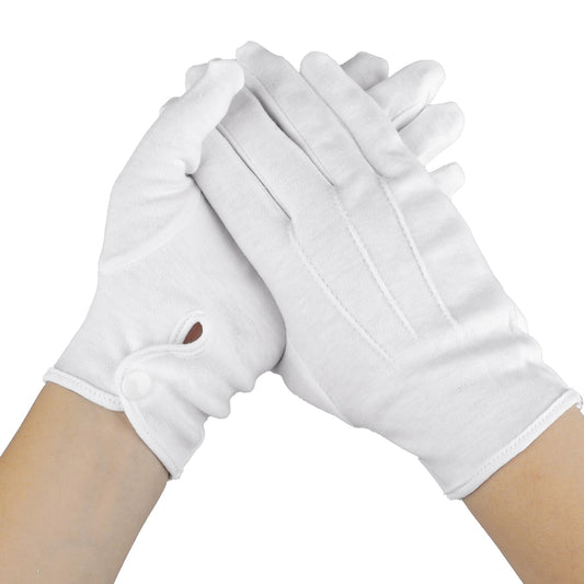 salbsever White Stitched Cotton Gloves for Formal Tuxedo Parade Gloves Thin Cotton Gloves for Women Formal Marching Uniform Gloves Mime Gloves Formal Tuxedo Costume Honor Guard Gloves with Snap