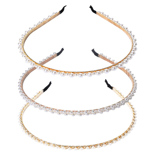 3Pcs Pearl Headbands for Women Girls, White Faux Pearl Hairbands, Pearl Headbands for Women Girls, Bridal Hair Hoop Pearl Hairbands, Pearl Hair Accessories for Party Bridal Wedding Hair Accessories