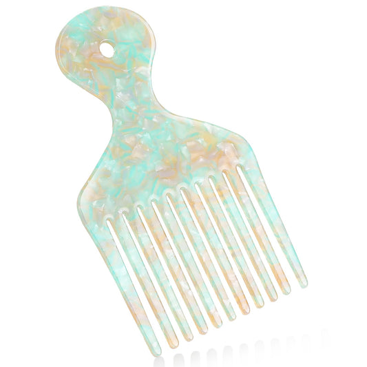 Pick Comb for Afro Hair Wide Tooth Comb for Curls Hair Styling Tool Afro Pick for Women and Men 4.8 Inches Detangling Lifting Comb, Light Green
