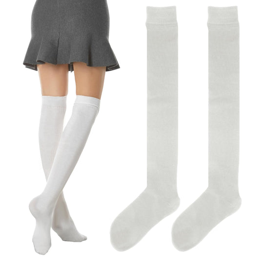 KALIONE Women's Thigh High Socks Soft Cotton Over the Knee Socks Leg Warmers Stockings for Women Girls(White)