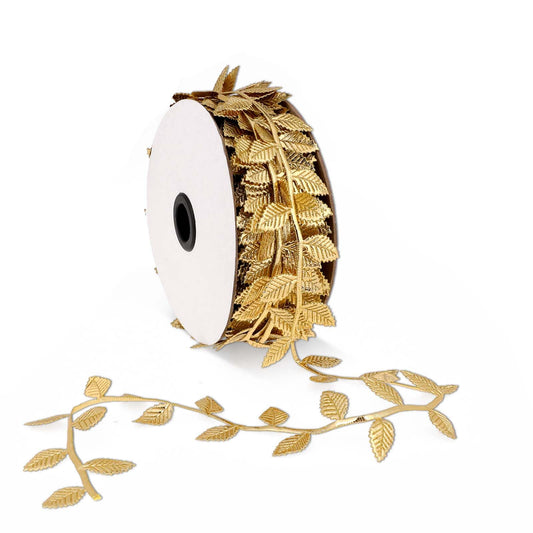 20 Yards Artificial Leaf Ribbon Gold Leaves Trim Rope Artificial Leaf Trim Ribbon Gold Leaf Strip Garland for DIY Crafts Gift Wrapping Party Wedding Home Decorations (Gold)