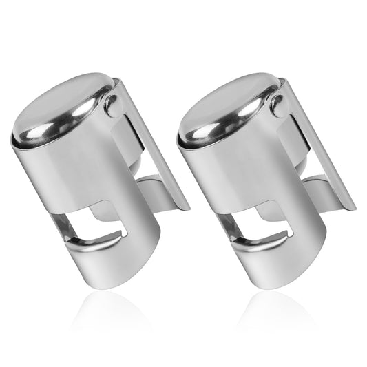 2 Pcs Champagne Stopper, Stainless Steel Champagne and Sparkling Wine Stopper Vacuum Sealed Bottle Closure Sealer (Silver)