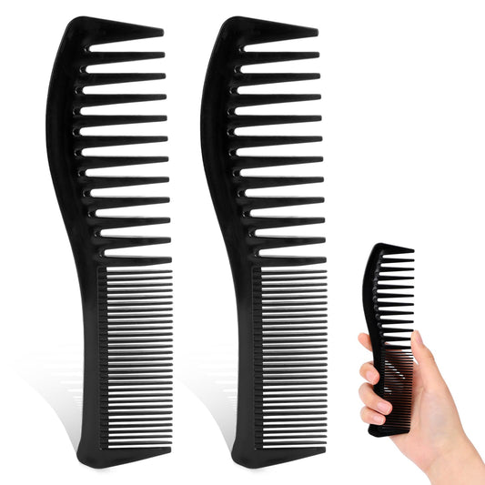 2 in 1 Hair Comb, 2 Pack All Purpose Plastic Double Tooth Barber Comb Professional Hair Cutting Comb Wide Tooth & Fine Tooth Comb Hairstyle Grooming Comb for Men Women (7.2 inch, Black)