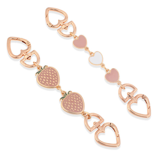 2pcs Bag Extender Chain Purse Strap Extenders, Heart & Strawberry Purse Extender Chain Replacement Small Bag Extender Bag Charms Purse Extender Accessories for Handbags Shoulder Bag Making Supplies