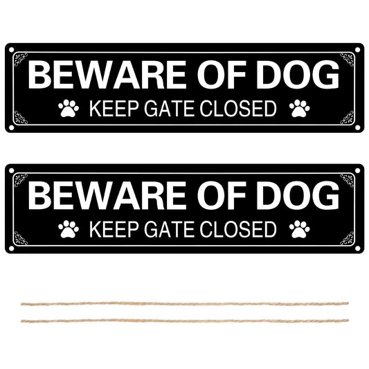 Beware of Dog Sign, 2 Pack Keep Gate Closed Sign Aluminum Yard Sign Rust Free 12x3 Inch Weatherproof Warning Dog Sign for Fence Door or Gate