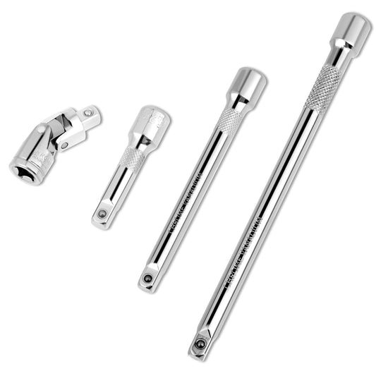 Mozeat Lens 4 Pieces Extension Bar Set 1/4 Inch Drive Socket Extension with Impact Universal Joint, CR-V Steel, Mirror Finish, 2, 4, 6
