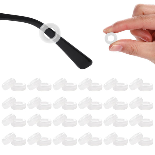 24 Pcs Eyeglass Temple Tip Sleeve Retainer Silicone Glasses Ear Grips Round Ear Cushion Anti Slip Ear Pad for Kids and Adults Sunglasses Eyewear (Clear)