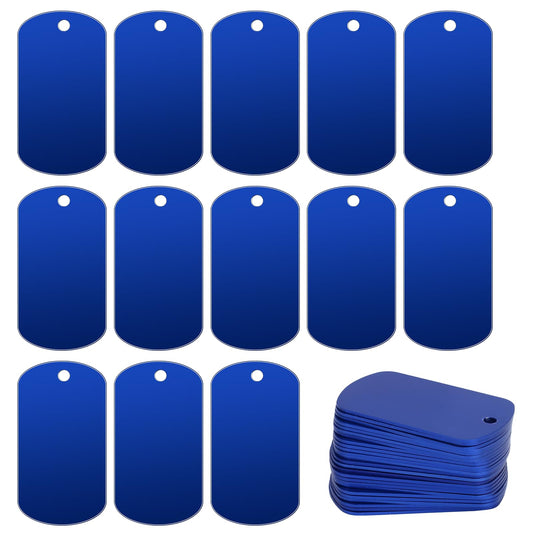 25PCS Blue Aluminum Stamping Blanks Tags with Hanging Holes, Engraving Metal Stamping Blank Dog Tags Keyring Blanks for Necklace Bracelet Jewelry Pendant Charm Craft Making 30×50mm