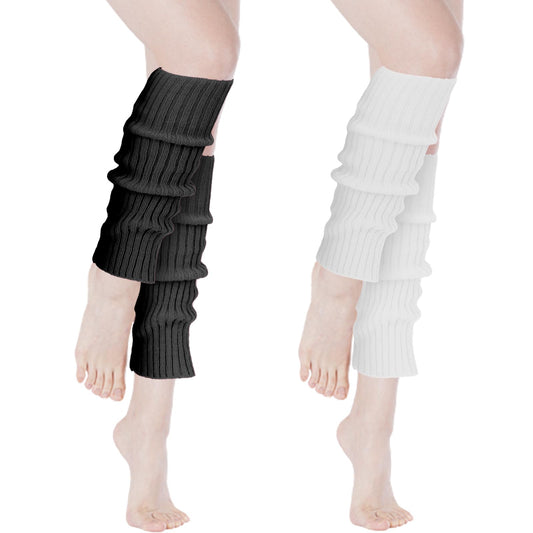 KALIONE 2 Pairs Long Leg Warmers for Women, Knit Leg Warmers Y2k, Ballet Leg Warmers, Leg Warmers 80s Party Accessories for Women Teen Girls(black+white)