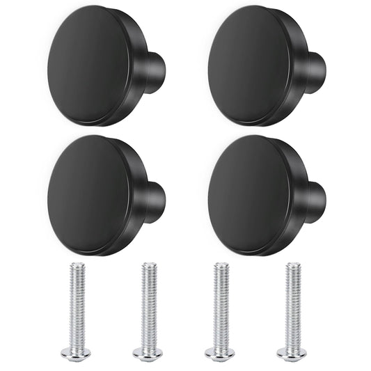 4 Pack Black Door Knobs 30mm Round Drawer Knobs Cabinet Knobs Flat Furniture Knobs Kitchen Cupboard Knobs with Mounting Screws for Wardrobe Closet Small Door
