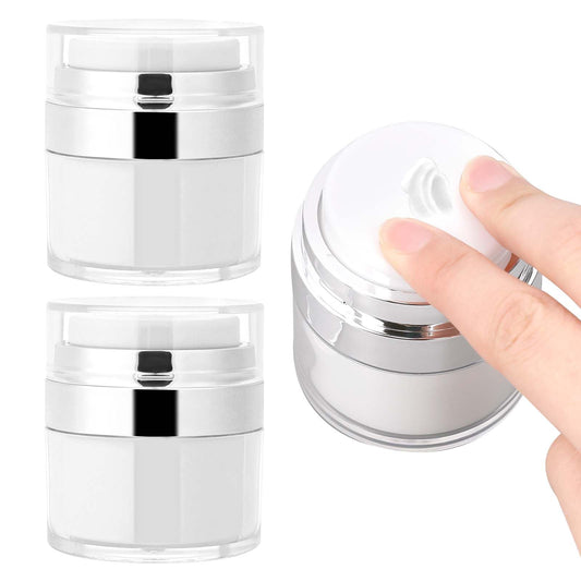 Airless Pump Jar Airless Pump Bottles Refillable Moisturizer Container for Creams, Lotions, Serums, and Makeup Travel Containers Push Down Pump Dispenser 15ml 2 Pack
