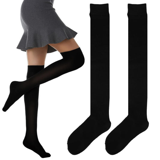 KALIONE Women's Thigh High Socks Soft Cotton Over the Knee Socks Leg Warmers Stockings for Women Girls(Black)