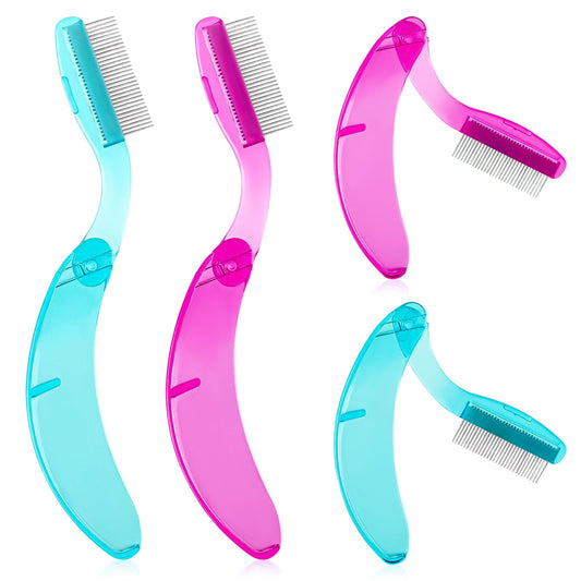 4 Pcs Lash Seperator Brow Comb Folding Eyelash Comb Seperator Stainless Eyebrow Comb Lash Brush Separator Tool with Metal Teeth Eyebrow Comb Metal Teeth Transparent Green Transparent Rose Red