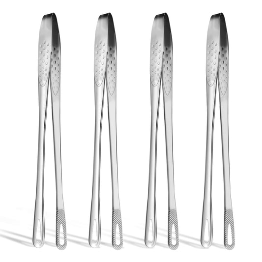 4 Pcs 9-Inch Cooking Tweezers Stainless Steel Kitchen Food Tongs BBQ Utensils Cooking Clamp Tool Food Grabber Professional Long Tweezers Skinny Tongs for Pinching Salad Buffet Barbecue