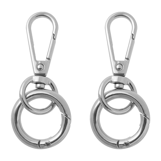 2 PCS Keychain Clasp Lobster Metal Swivel Snap Hooks with Key Rings,Double Opening Swivel Snap Double Necklace Clasp Keychain Hooks for Lanyard Key Art Crafts Making Cages (Silver)