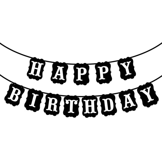 Happy Birthday Banner for Kids Women Men, Black Happy Birthday Sign Happy Birthday Garland Happy Birthday Hanging Decorations Supplies for Boys Girls Women Men (Black)