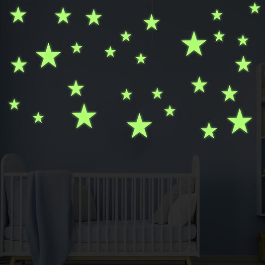 Glow in The Dark Stars Stickers for Ceiling, Glowing Ceiling Stars 3D Room Wall Decor, Glow Star Stickers Wall Decals, Fantastic Wall Star Stickers for Bedroom, Green (Star Size 4/6/12cm)