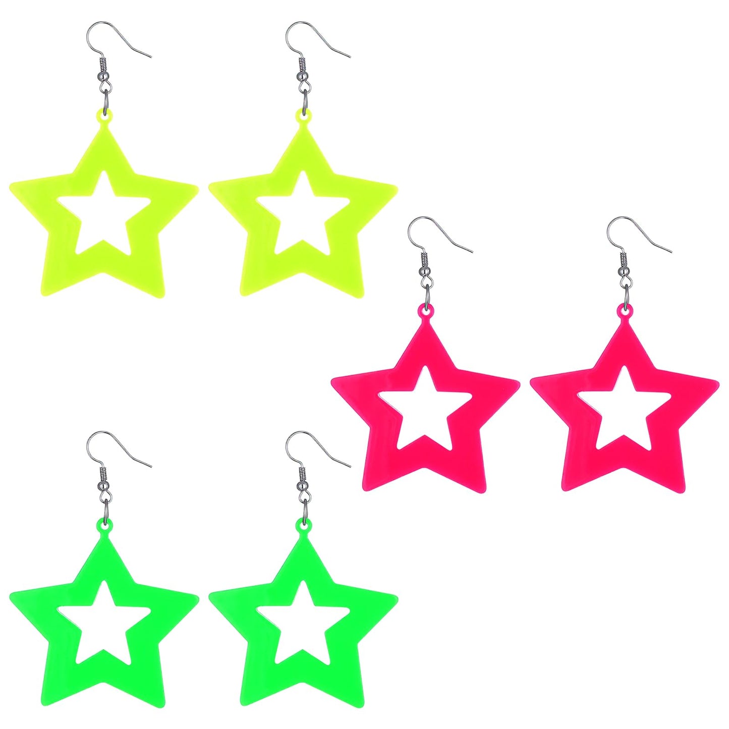 3 Pairs Acrylic Neon Earrings for Glow Party Star 80s Earrings for Women Retro Party Props Neon Dangle Earring Circular Oval Jewelry for 80s Costume Dancing Glow Accessory