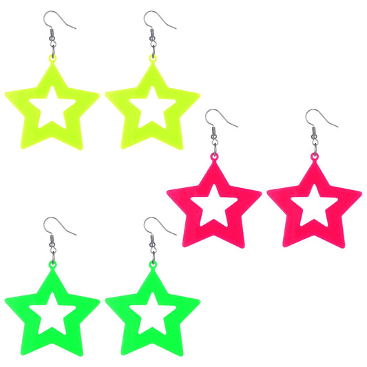 3 Pairs Acrylic Neon Earrings for Glow Party Star 80s Earrings for Women Retro Party Props Neon Dangle Earring Circular Oval Jewelry for 80s Costume Dancing Glow Accessory