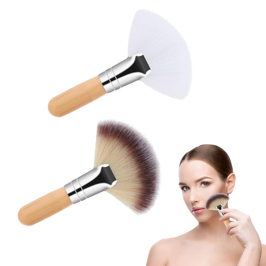 2Pcs Fluffy Fan Brushes for Facials Fan Brush Esthetician Facial Makeup Applicator Brushes, Soft Blush Brush Bristle Face Highlighting with Handle Face Makeup Tools for Powder Blush Body Powder Brush