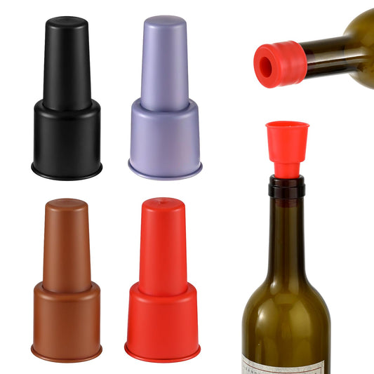 4 PCS Wine Bottle Stoppers, Silicone Wine Stopper Reusable Sparkling Wine Sealer for Wine Bottles for Champagne Beer Home Kitchen Bars Making Cellars Use 4 Colors