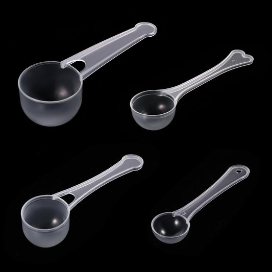 KALIONE Plastic Measuring Spoons, 4pcs Clear 1g 3g 5g 10g Capacity for Grains, Protein, Milk, Coffee, Spices, Pet Food, Accurate Measuring Spoons Kitchen Tool