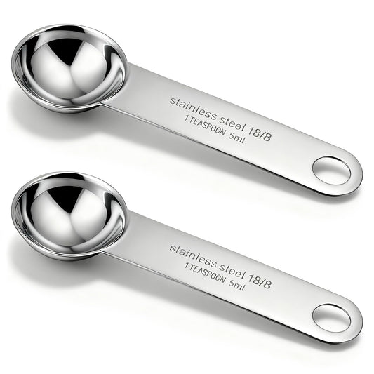 2PCS 1 Teaspoon Measuring Spoons Individual Measuring Scoop 5 mL Single Teaspoons Table Spoon Stainless Steel Measurings Spoons Long Handle Measurings Spoon for Kitchen Tea Coffee