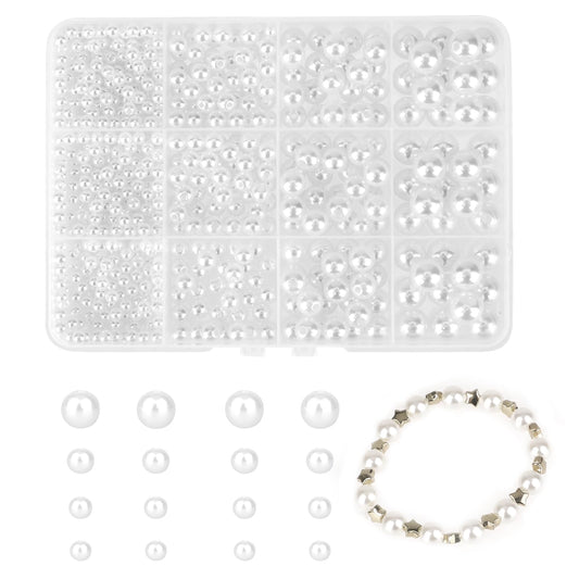 1320 Pcs White Spacer Beads for Crafting 4/6/8/10 mm Pearl Beads with Holes Round Plastic Beads for DIY Jewellery Making Bracelet Necklace Earring