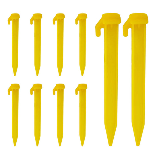 Pack of 10 Plastic Tent Pegs, Durable Garden Tent Pegs, Spike Hooks, Tent Pegs for Sand, Lawn, Plastic Pegs, Bouncy Castle Pegs, Tent Pegs, Durable for Beach Sand Pegs (Yellow)