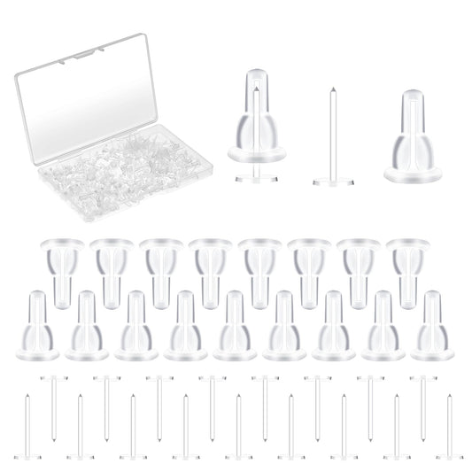 Mozeat Lens 200 PCS Clear Earring Studs for Sports Plastic Earrings Full-Cover Invisible Transparent Plastic Ear Pins Retainer Back Stopper Silicone Plastic Post Earring Studs