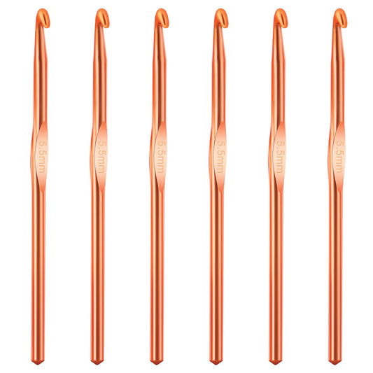 6Pcs 5.5mm Aluminum Crochet Hook, Knitting Needles Craft Yarn, US Size I (Size 9) Crochet Hook for DIY Craft, Gold Crochet Needles for Knitting Scarf(Orange)