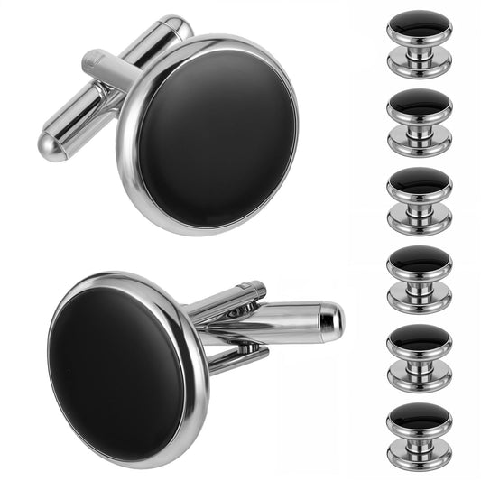 Cufflinks For Men Tuxedo Shirt Cuff Links Classic Wedding Business Shirt Cuff Links Black Silver CuffLinks Tuxedo Shirt Studs for Father, Husband, Boyfriend