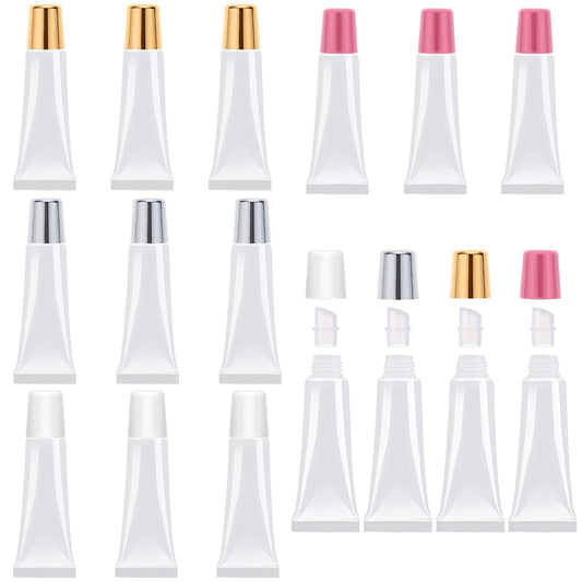 Mozeat Lens Pack of 16 Empty Lip Gloss Containers, 15 ml Travel Container, Cosmetic Sample Container, Empty Dispenser, Plastic Bottle for Filling Shower Gel, Lip Gloss, Lip Balm, Lotion, Body Lotion