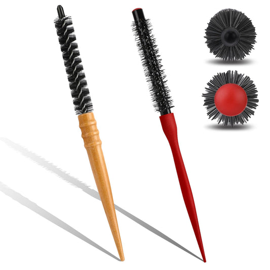 2 Pcs Small Round Hair Brush for Blow Drying Nylon Bristles Hair Brush Roller Brush Professional Hair Styling Brush Mini Round Brush for Short Hair Curly Hair Styling Bangs Lifting Beard Care