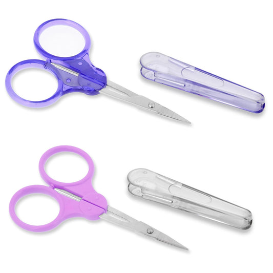 2 Pieces Small Scissors All Purpose Embroidery Scissors Stainless Steel Craft Scissors Precision Straight Fine Tips Design Scissors with Protective Cover for Paper Cutting Sewing Crafts Making(Purple)