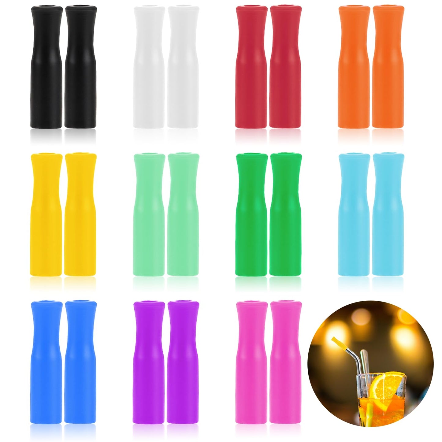 Reusable Silicone Straw Tips, 22 PCS Silicone Tips for Metal Straws Tips Multi-Color Food Grade Straws Tips Covers for 1/4 Inch Wide (6mm Out Diameter) Stainless Steel Straws Drinking Straws