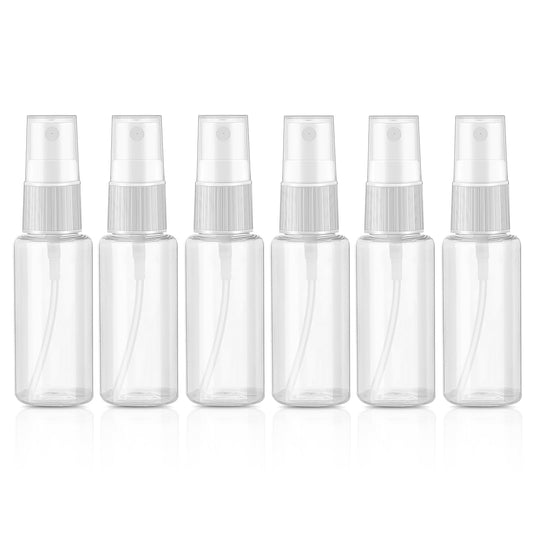 Mozeat Lens Spray Bottles, Pack of 6 30 ml Plastic Spray Containers, Transparent, Empty, Fine Mist Spray Bottle, Spray Bottle, Plastic Spray Bottle for Travel, Liquid, Cosmetics, Cleaning, Personal