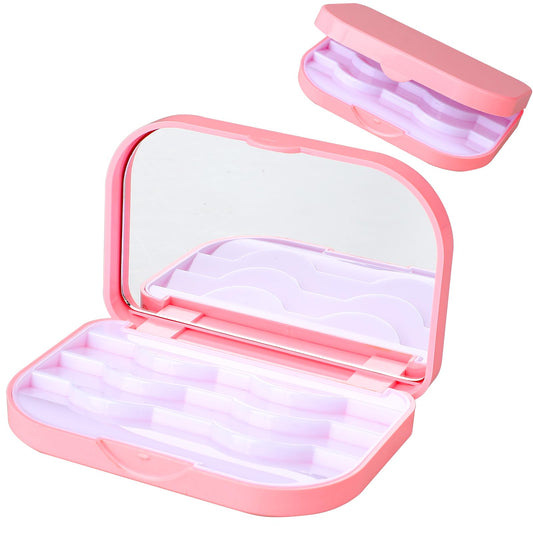 Eyelash Case Lash Case 3 Layer Lash Case with Makeup Mirror, Eyelash Storage Organizer, Portable Eyelash Holder Empty Eyelashes Storage Box for Travel, Eyelash Case Box Organizer for Women Girls(Pink)