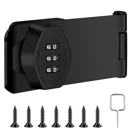 3-Digit Keyless Password Combination Lock 4 Inch Mechanical Password Rotary Hasp Locks Cabinet Combination Lock Twist Knob Hasp Latch Lock for Cabinets Barn Door Closet Box(Black)