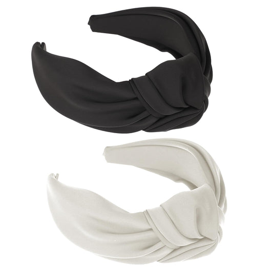Pearl Headband, 2 Pack Wide Jeweled Head Bands Top Knot Hairband Boho Elegant Ladies Yoga Hair Bands Non Slip Elastic Hair Accessories for Women and Girls Daily Festival Gifts (Black/White)